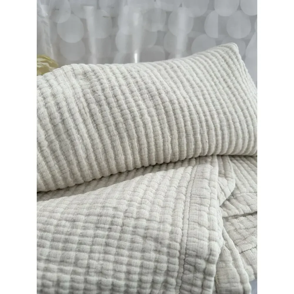 West Elm KING LINEN Cotton Gauze Quilt Blanket Beige European Flax LUXURIOUS